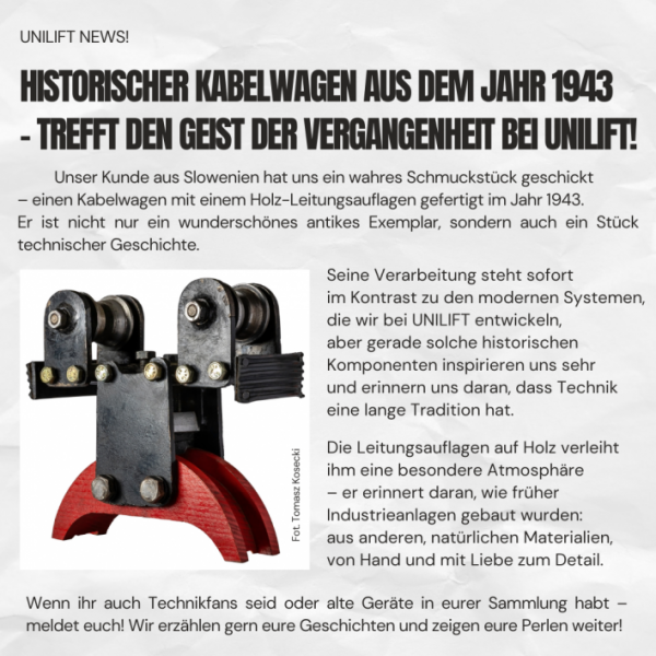 Historischer Kabelwagen aus dem Jahr 1943 – trefft den Geist der Vergangenheit bei UNILIFT!